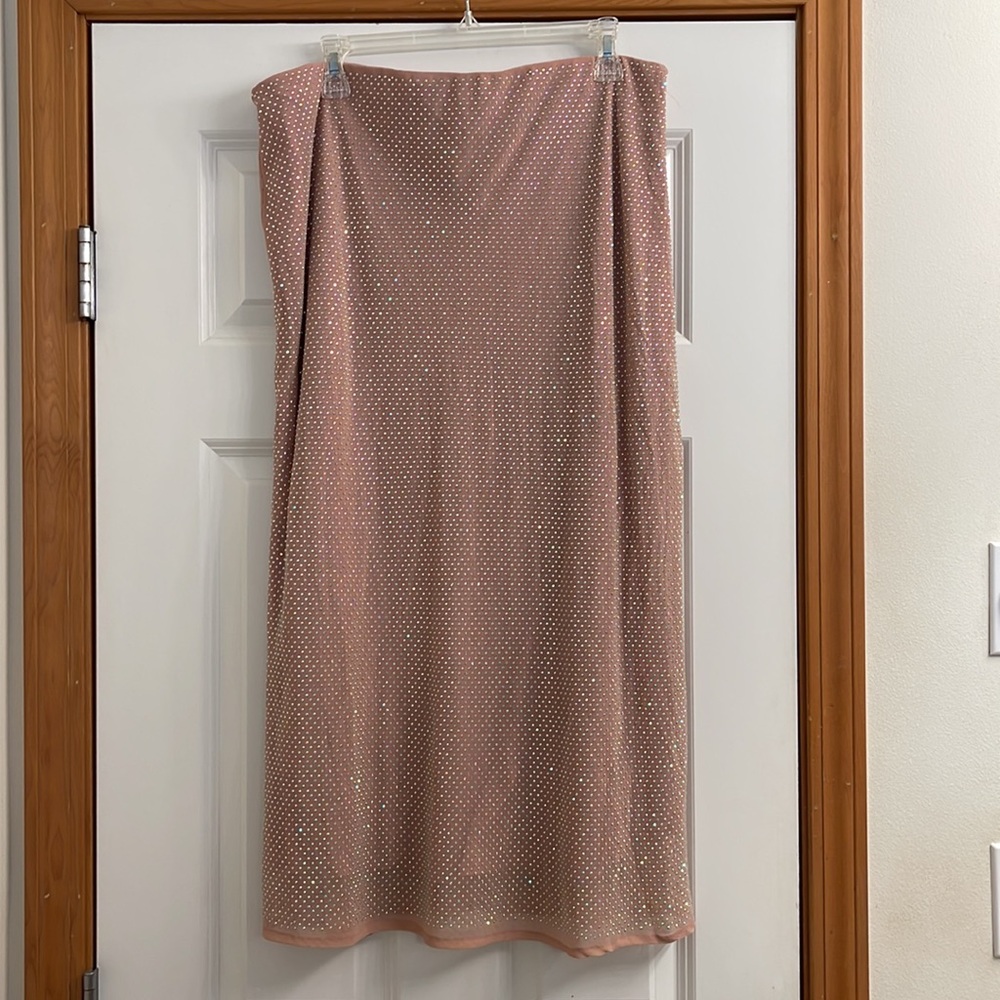 Anthropologie nude pink iridescent crystal slip skirt, size XL